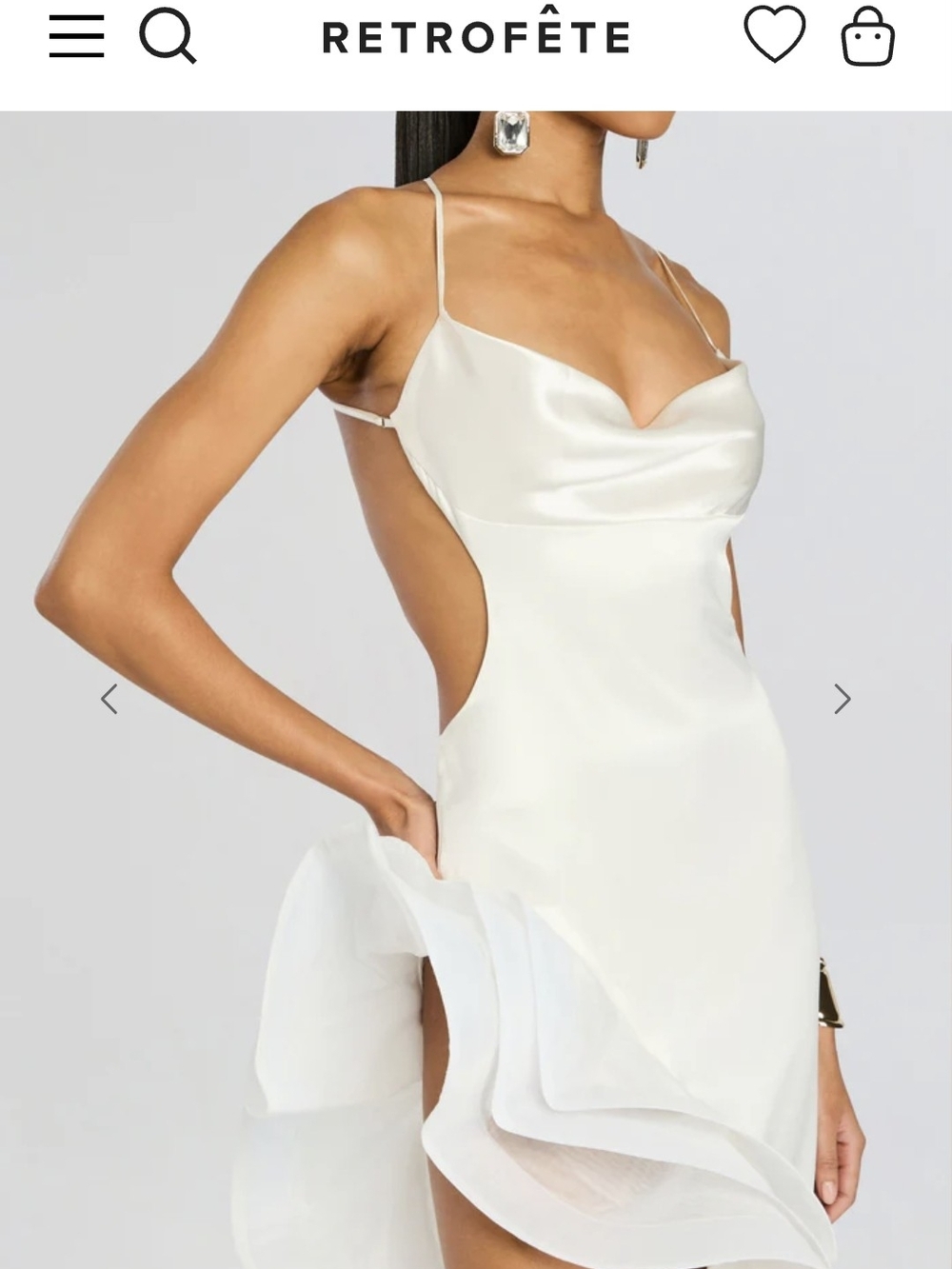 Retrofête Ivory Satin Maxi Dress with Asymmetrical Ruffle - Picture 3 of 5